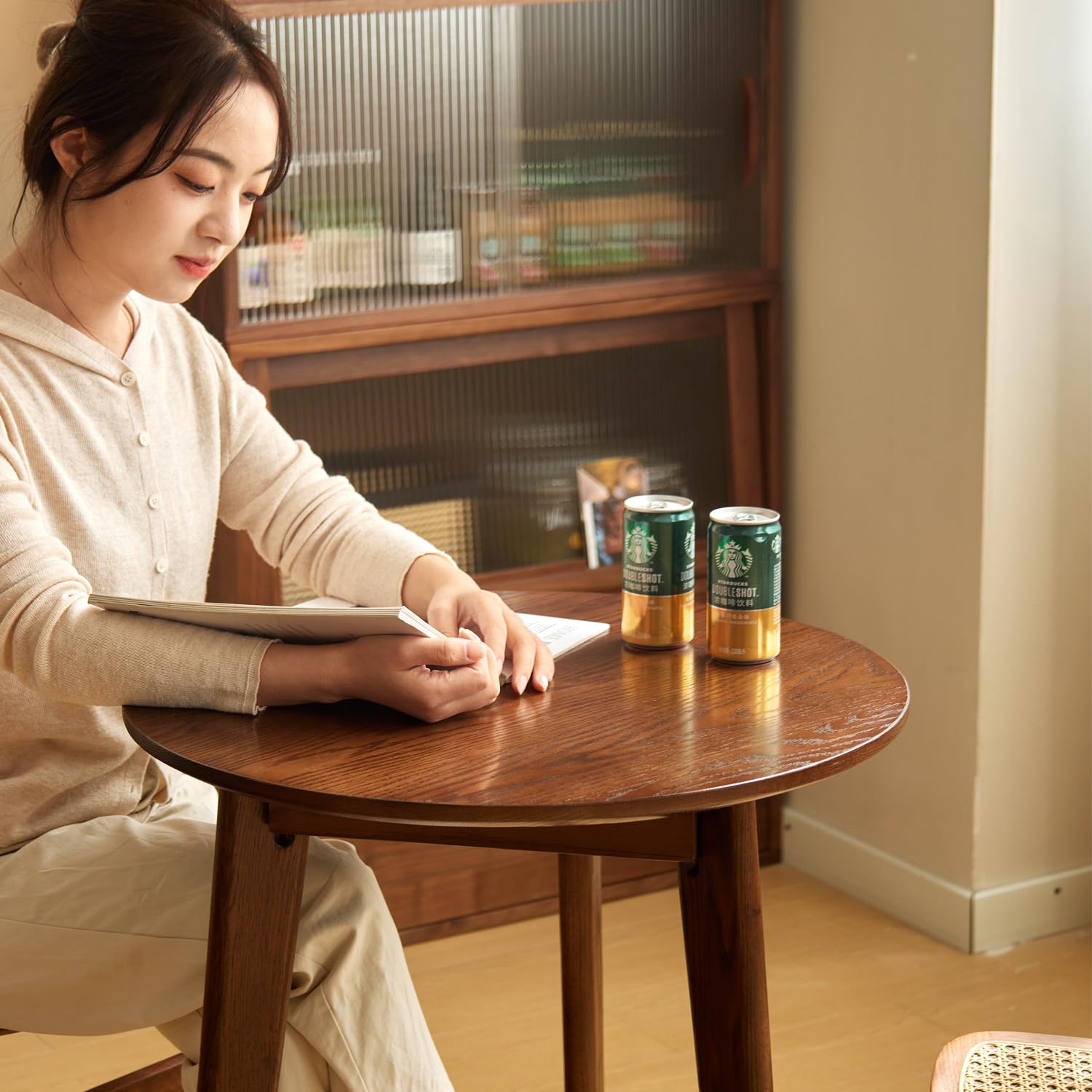 Amazon｜MU RONG ダイニングテーブル 丸テーブル 円形 アメリカオーク
