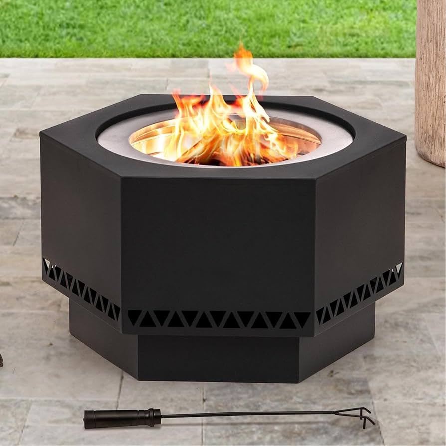 Amazon.com : Sunjoy Fire Pit Smokeless 28 in. Hexagonal Outdoor