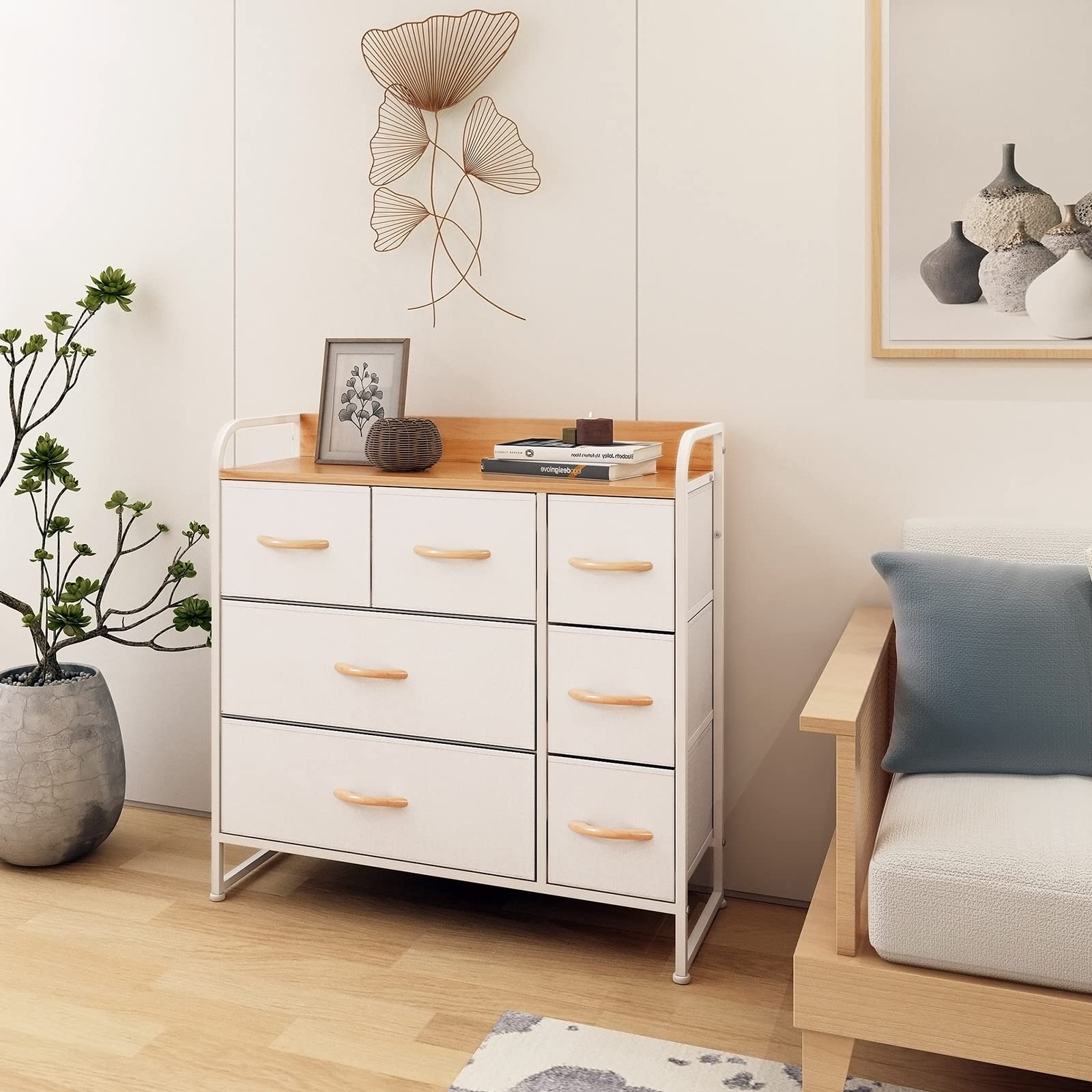 Amazon｜LYNCOHOME 収納 チェスト タンス 合金鋼 ベージュ 布製