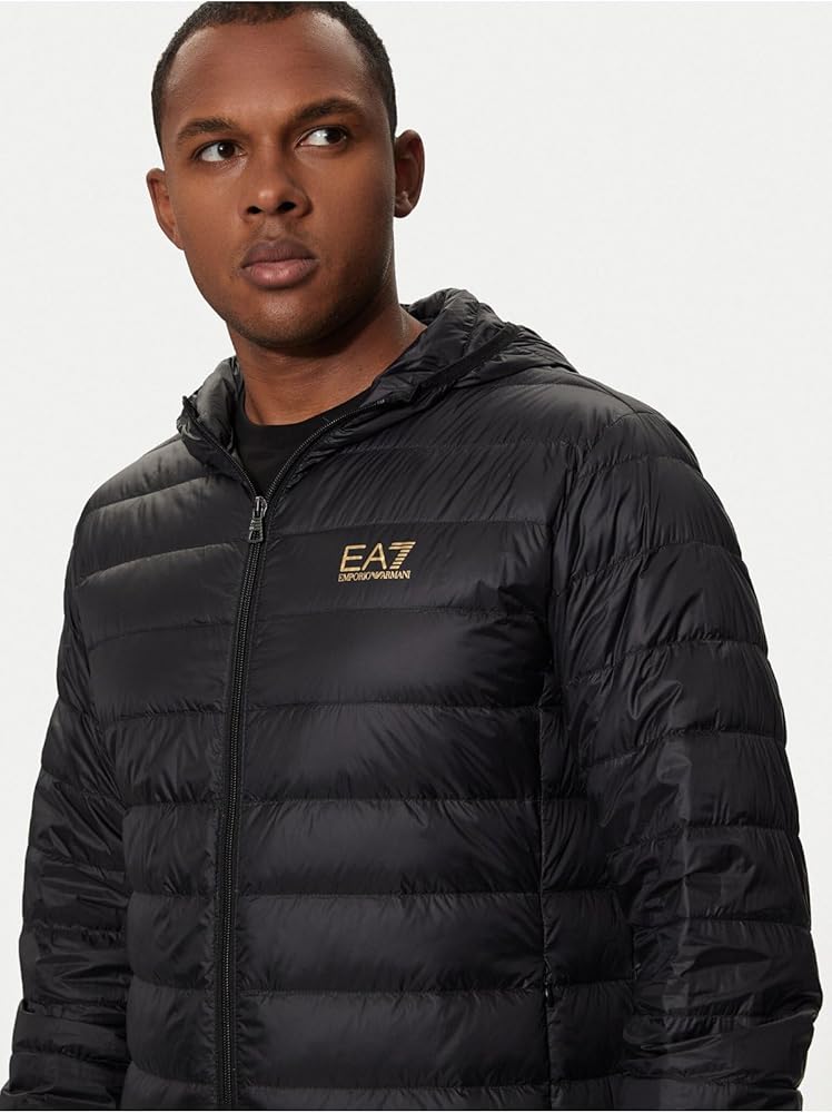 EA7 Men's Woven Down Jacket, Black/Gold, M at Amazon Men's