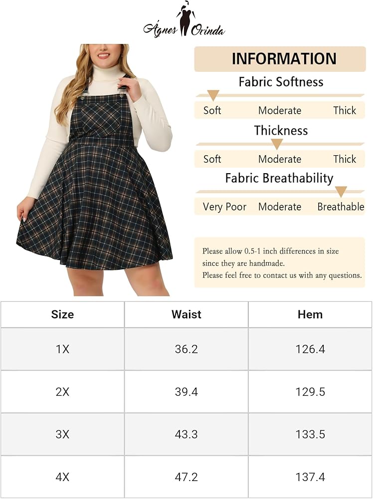 Agnes Orinda Plus Size Casual Overall for Women Pinafore Dress