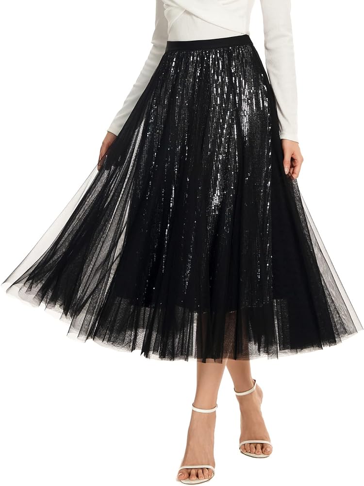 Amazon.com: Dwirapal Sequin Long Tulle Skirt Layered Flowy Fairy