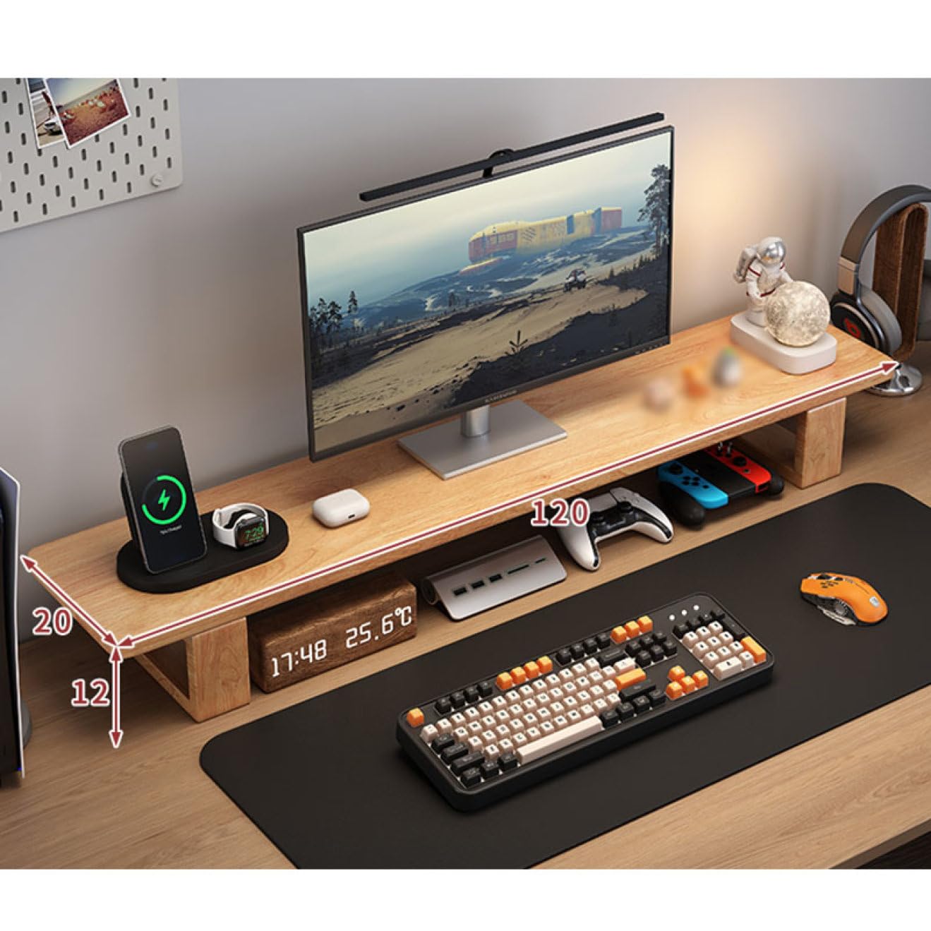 Amazon.co.jp: MJKQ9 pcデスク 天然木材 120*12*20cm ラック PCデスク