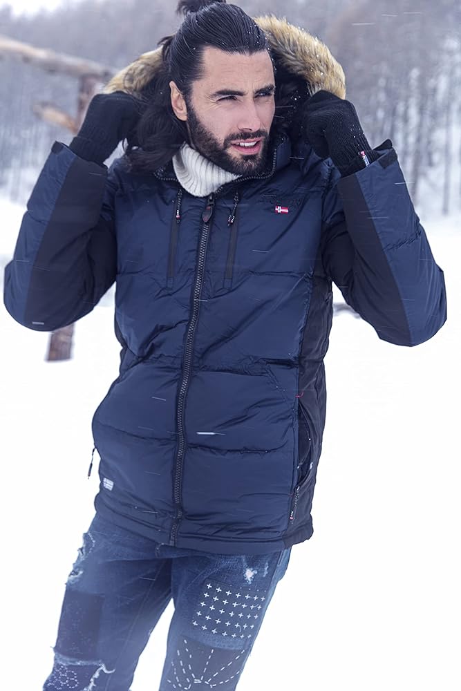 Amazon.co.jp: Geographical NorwayダウンジャケットWinter Hood Navy