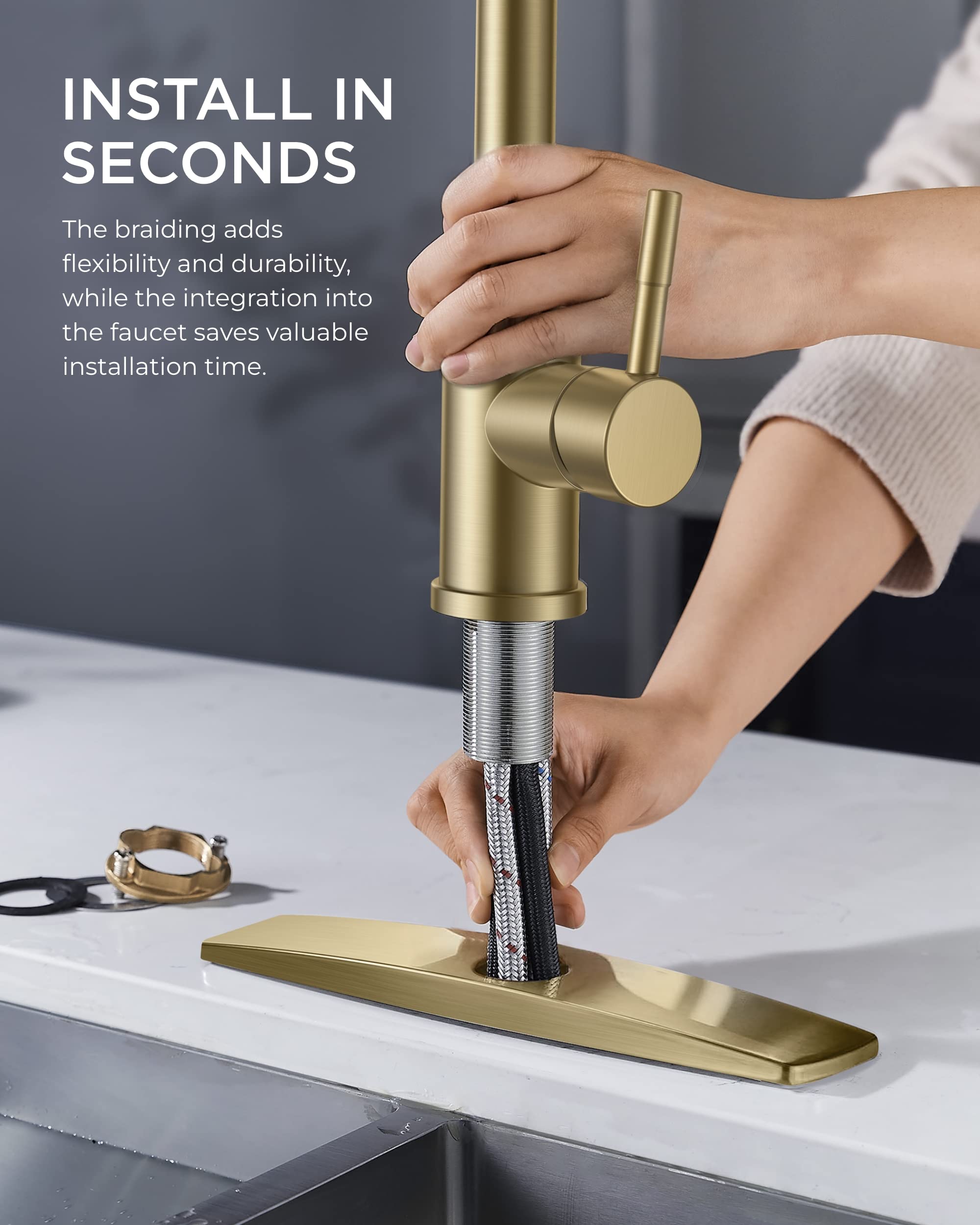 FORIOUS Gold Kitchen Faucet with Pull Down Sprayer, High Arc