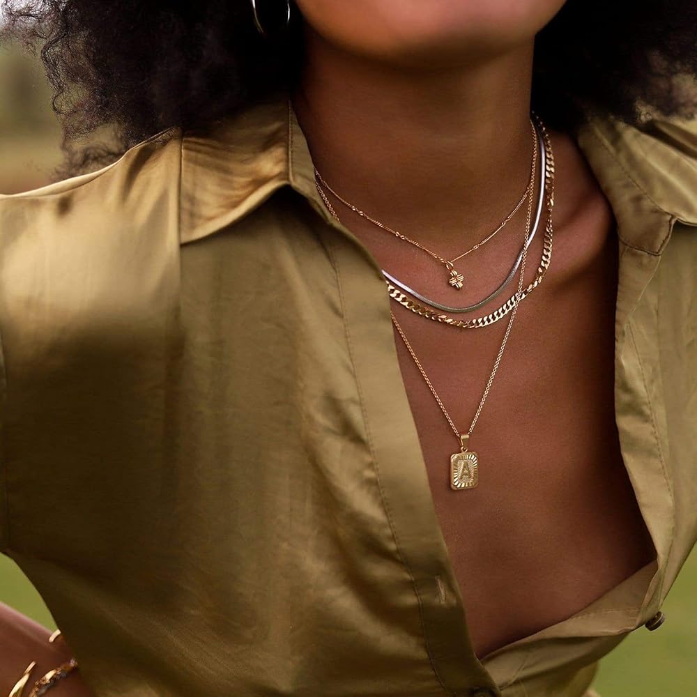 KissYan Initial Letter Pendant Necklace for Mens Womens, 18K Gold