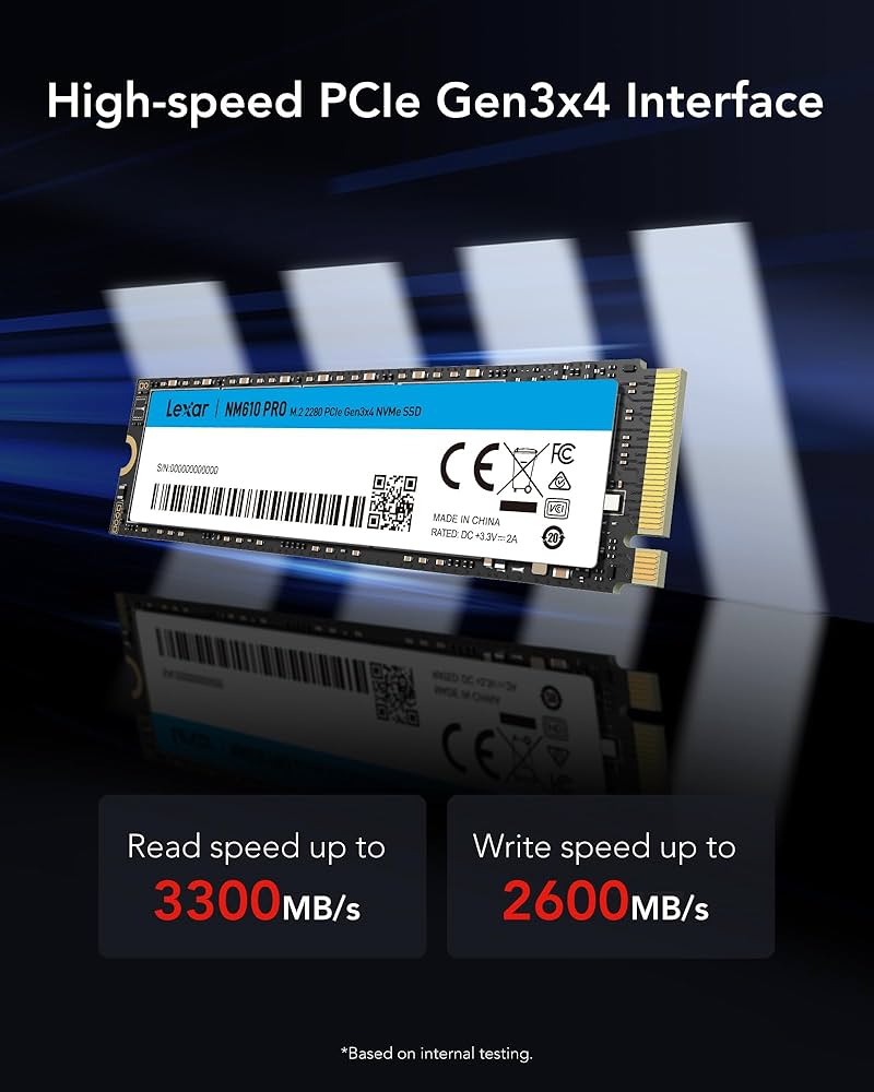Lexar NM610PRO 2TB SSD, M.2 2280 PCIe Gen3x4 NVMe 1.4 Internal SSD