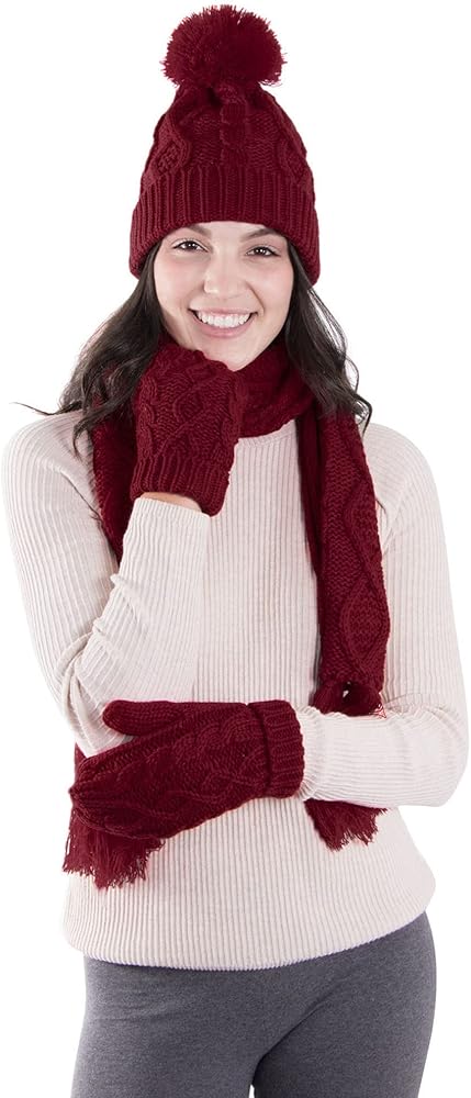 ANDORRA Hat Scarf Glove Set for Women 3 in 1 Soft Warm Thick Cable
