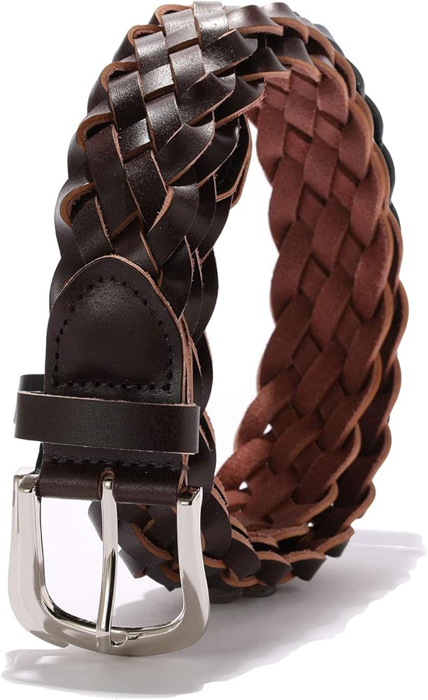 Amazon | [ナル] 本革 編み込み レザー メッシュ ベルト メンズ