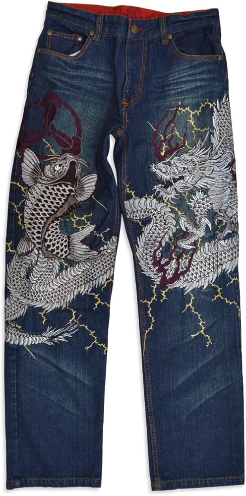Amazon | (カチョウフウゲツ)華鳥風月 和柄龍鯉刺繍デニムパンツ 和柄