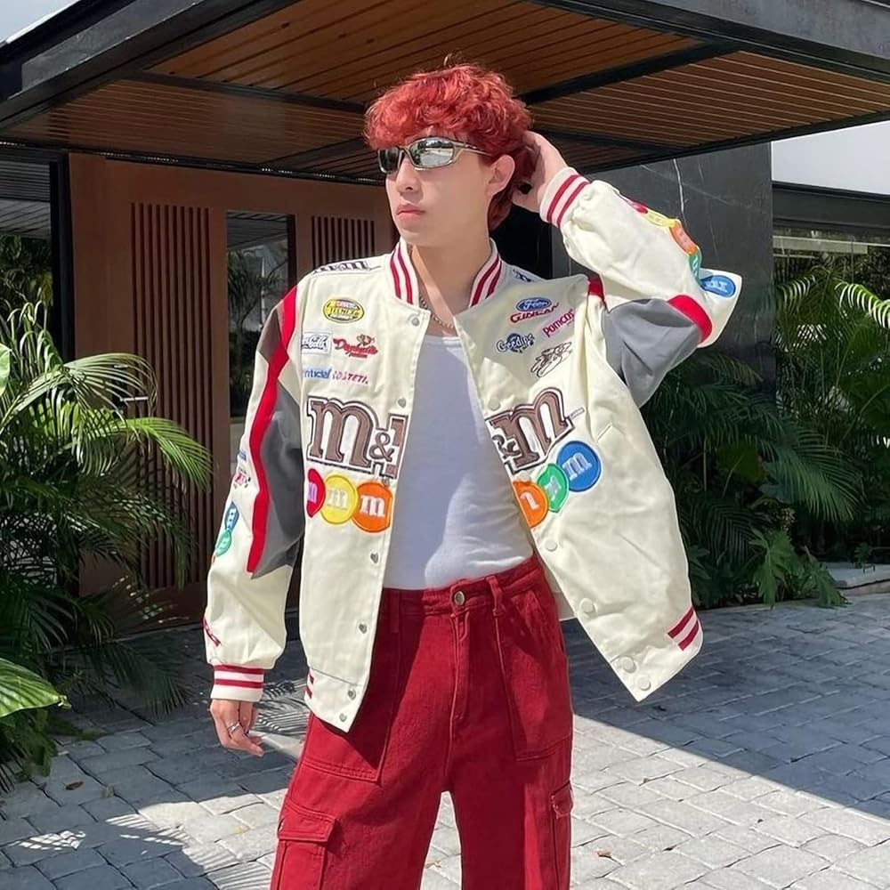 KAYIN Mens Embroidery Jacket Patchwork Baseball Jackets Varsity