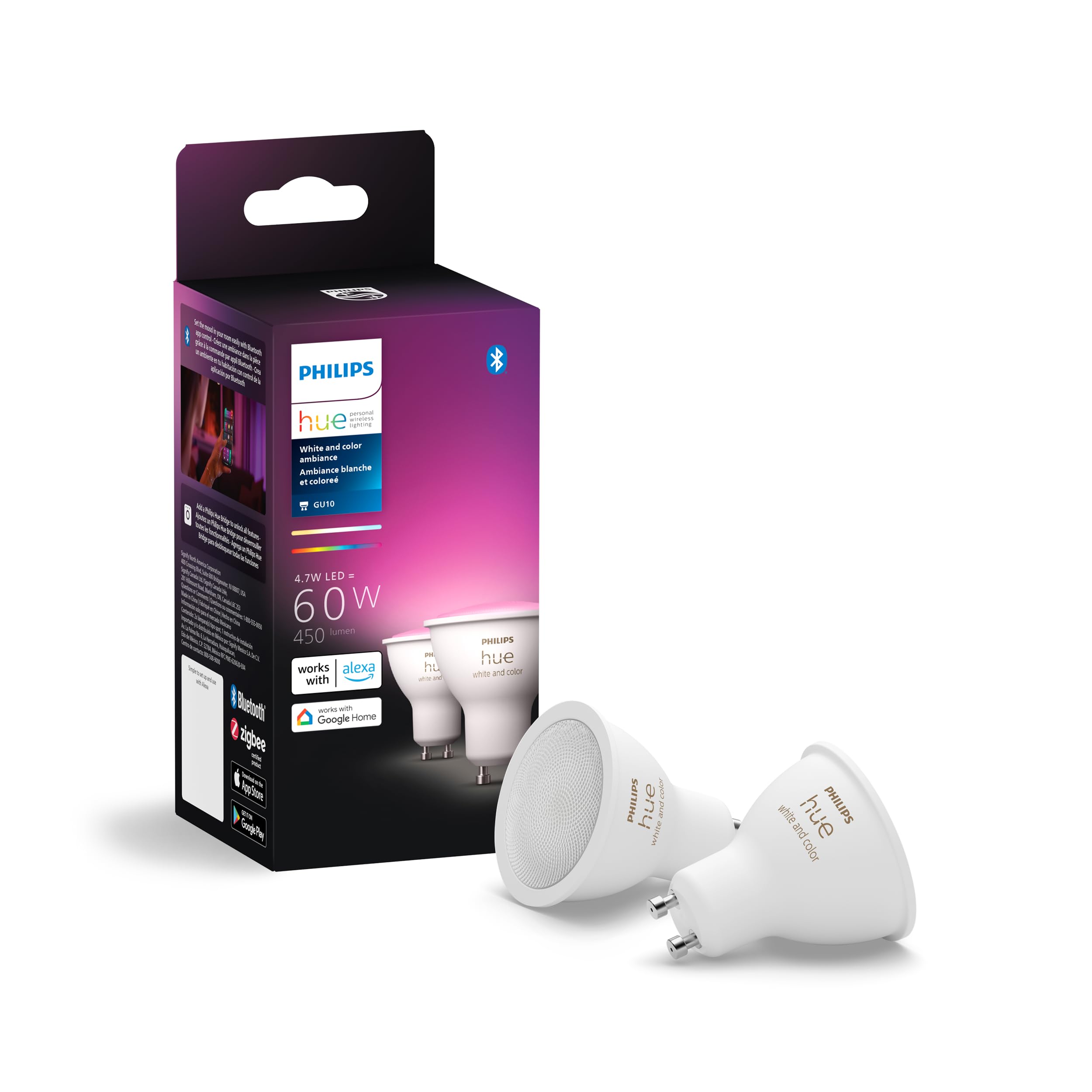 Amazon.co.jp: Philips Hue Smart 60W GU10 LED電球 - 白と色の
