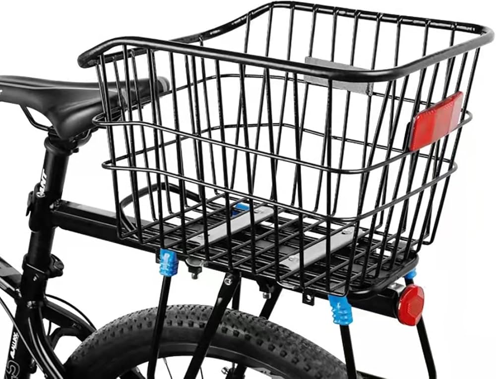 Amazon | 自転車 カゴ 後ろ 固定式 後ろバスケット 軽量 黒 リア