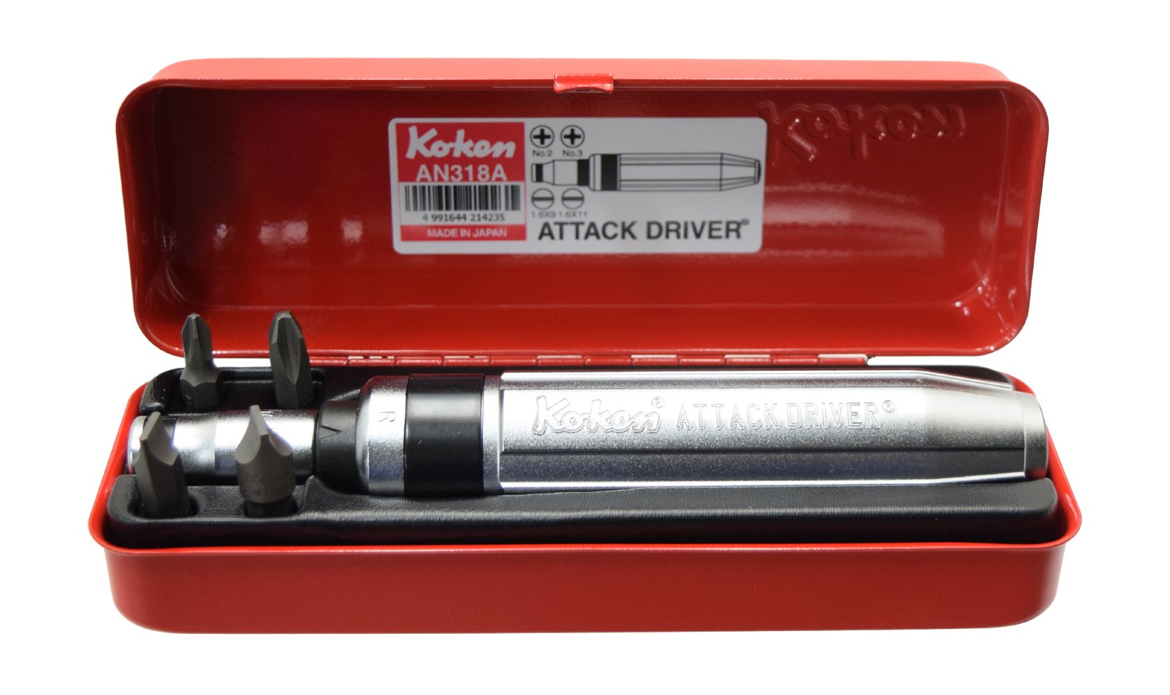 Ko-Ken USA - AN318A 3/8 Square Drive Attack Driver Set Rubber G