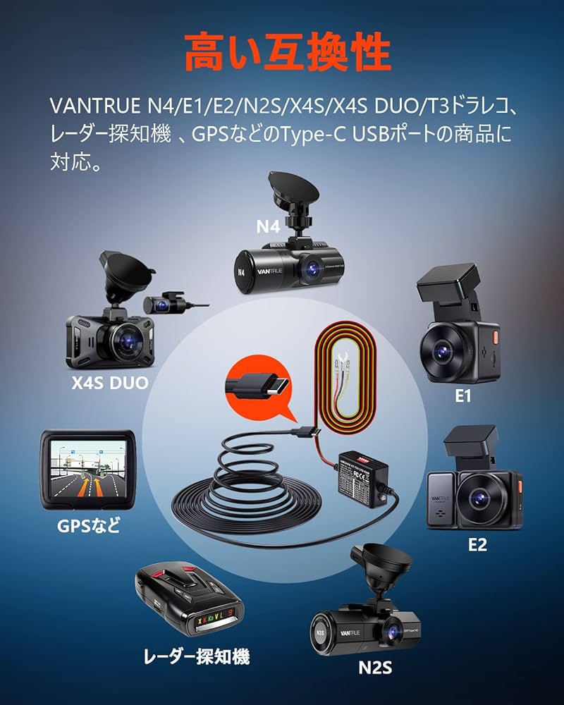 新品 VANTRUE N4 /GPSマウント+直結電源ケーブル中古/ドラレコ