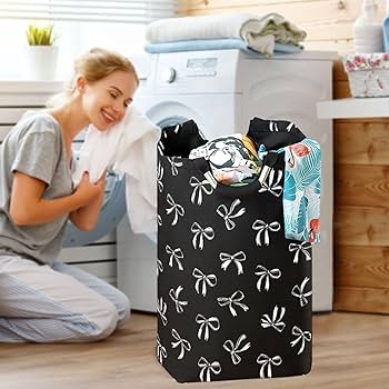 Amazon.com: Aslsiy Laundry Basket White Bow Ribbon Laundry Hamper