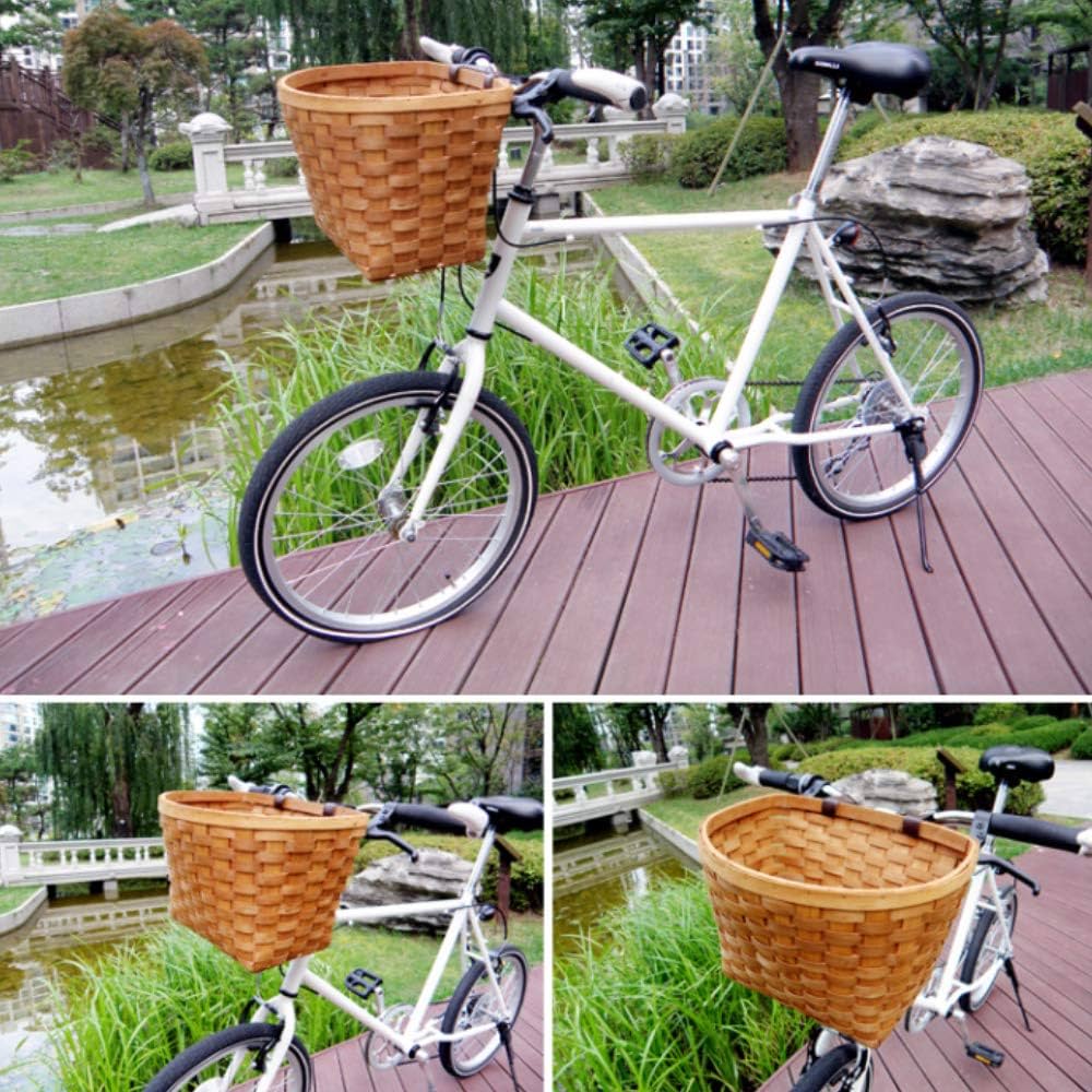 Amazon | 自転車 フロント バスケット ウッド 手編み かご レトロ