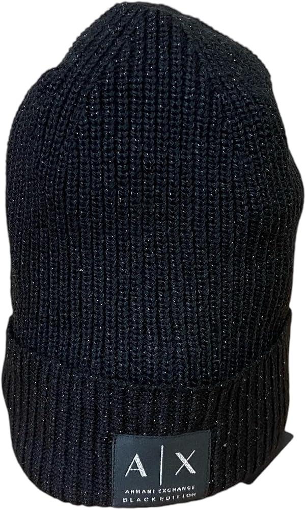 Armani Exchange Women's Logo Beanie Hat, Black, One Size at Amazon