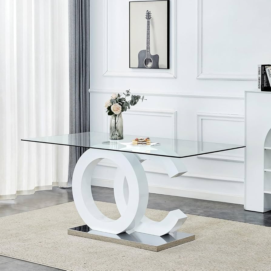 Amazon.com - 63'' Glass Dining Table, Modern Kitchen Table, Clear