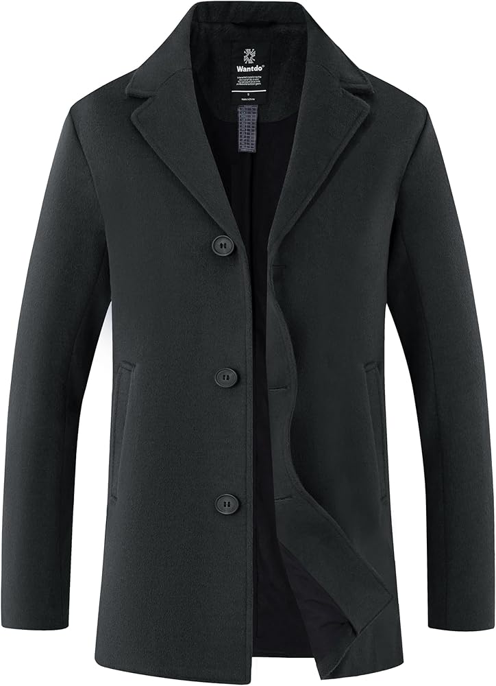 wantdo Men's Slim Fit Pea Coat Windproof Warm Coat Winter Formal