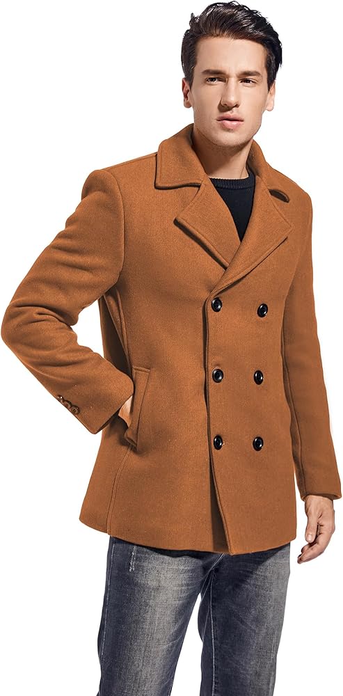 FTCayanz Men's Winter Pea Coat Slim Fit Trench Coats Double