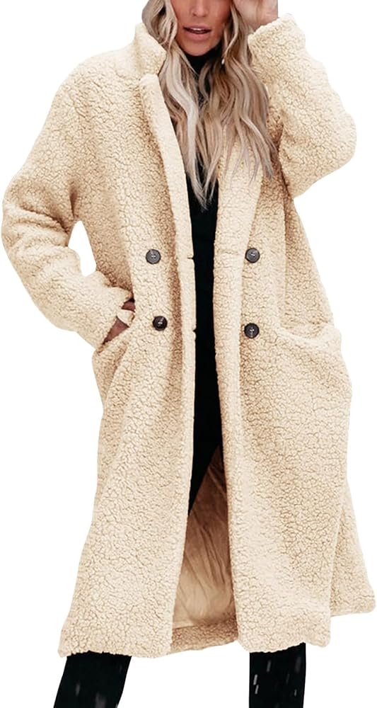 DMOYALA Women's Long Coat Casual Lapel Fleece Jackets Winter