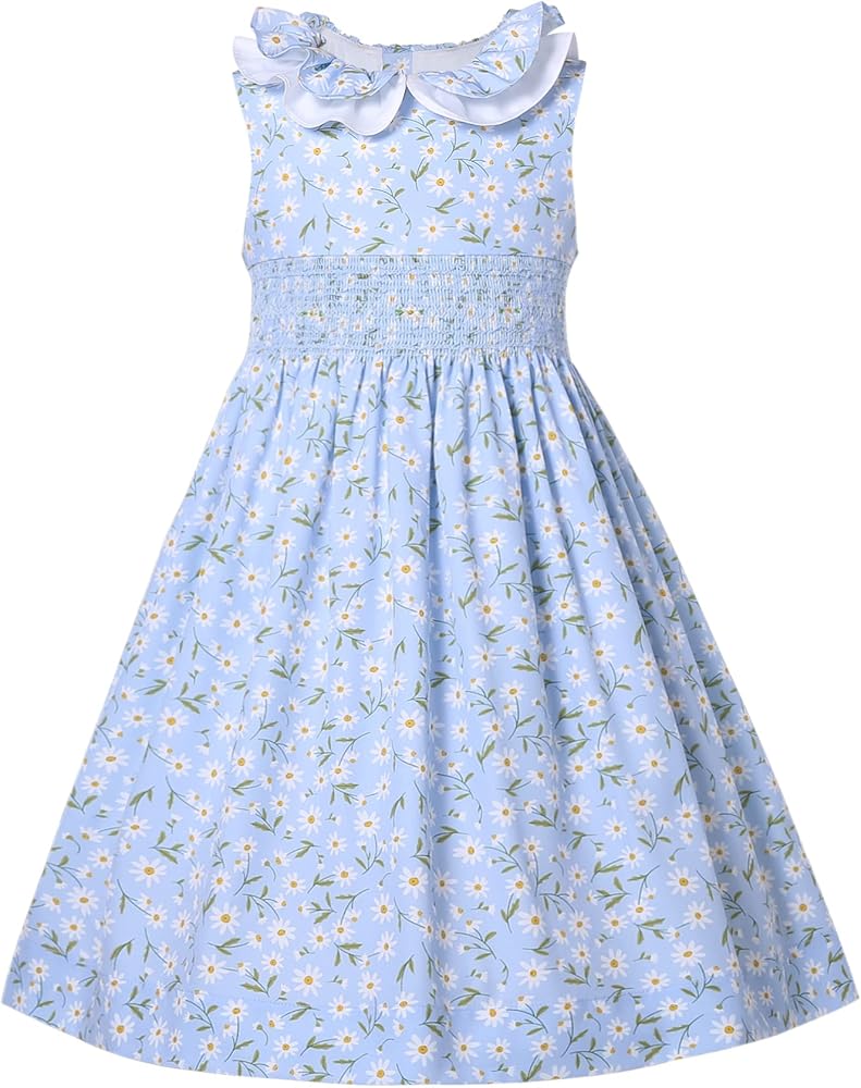 Amazon.com: Maoluo Vintage Blue Smocked Dress for Toddler Girls