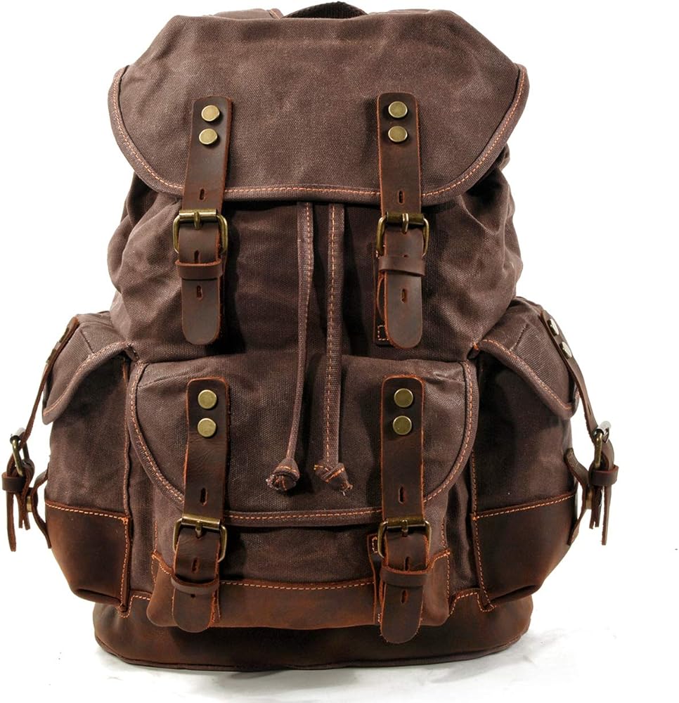 Amazon.com | WUDON Men Travel Backpack, Genuine Leather-Waxed