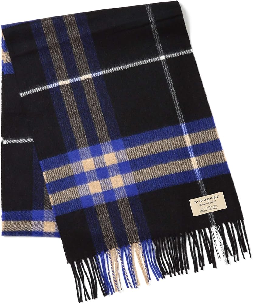 Amazon | (バーバリー) BURBERRY カシミア マフラー (ブラック×ブルー