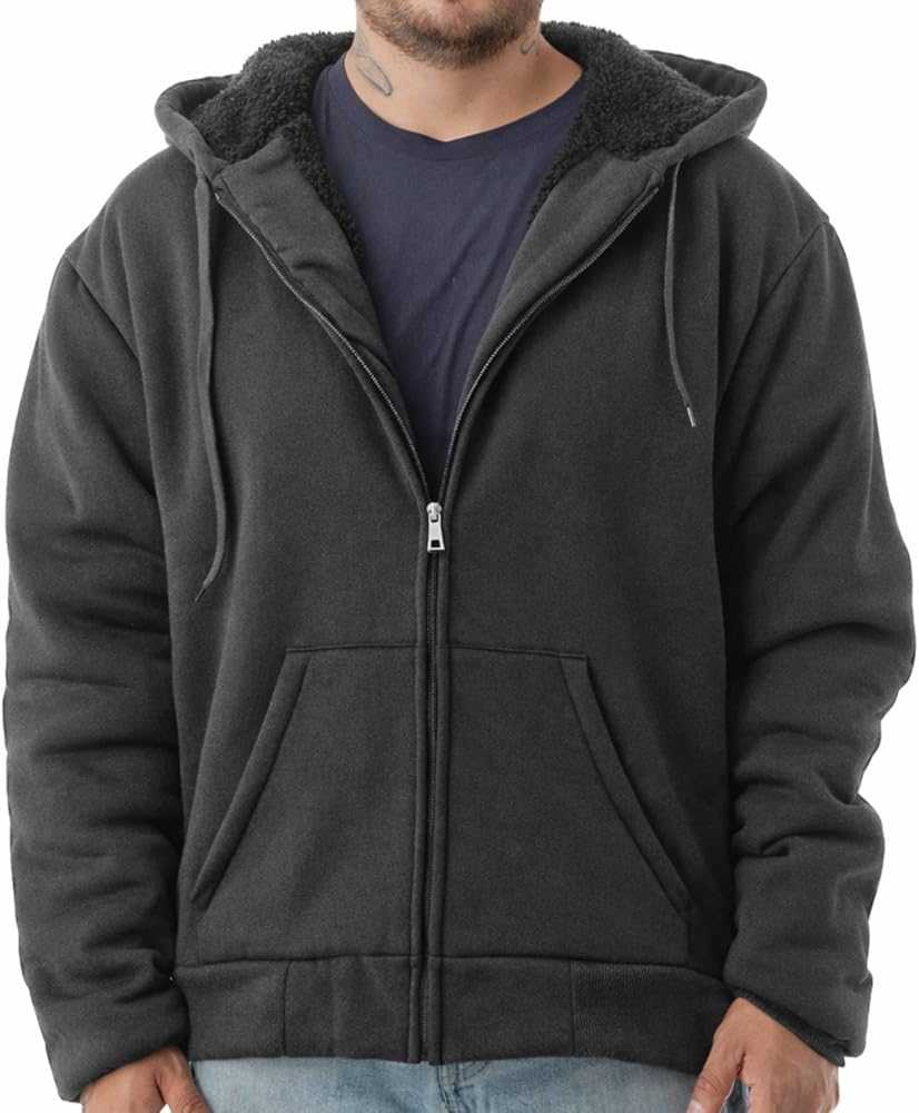 Jvini Men's Full Zipper Front Sherpa Fleece Lining Hooded
