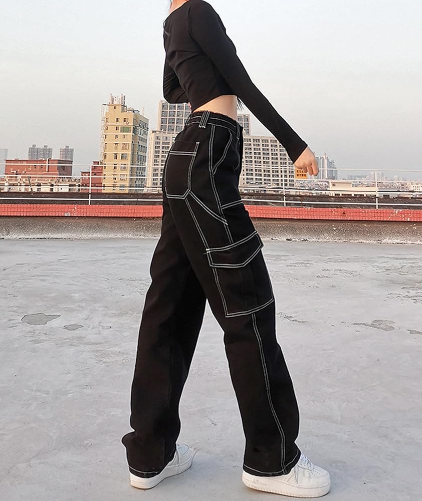 xxxiticat Women's Wide Leg Cargo Pants High Waisted Contrast Color