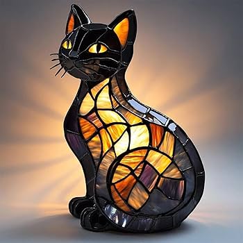 Amazon.co.jp : 猫ランプ、ステンドグラスの卓上ナイトライト、LED猫