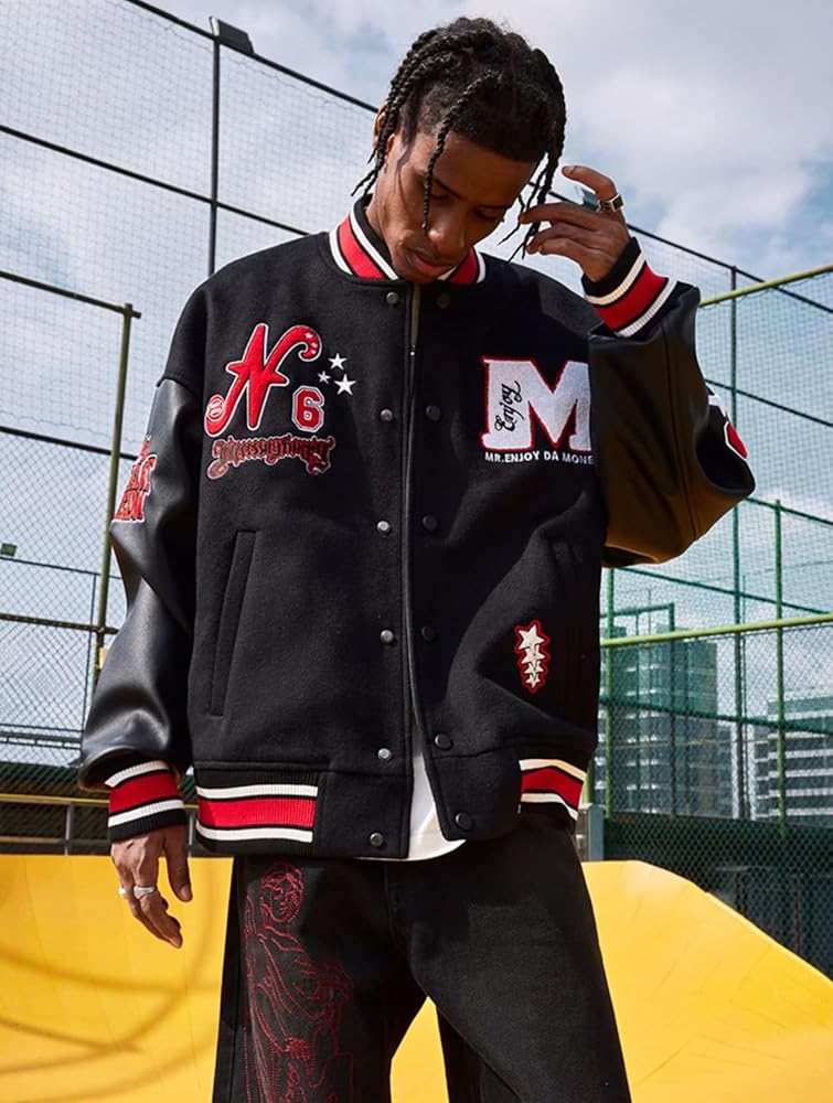 Amazon | [D.IIZOO] 春秋 ヴァーシティジャケット ワッペン刺繍