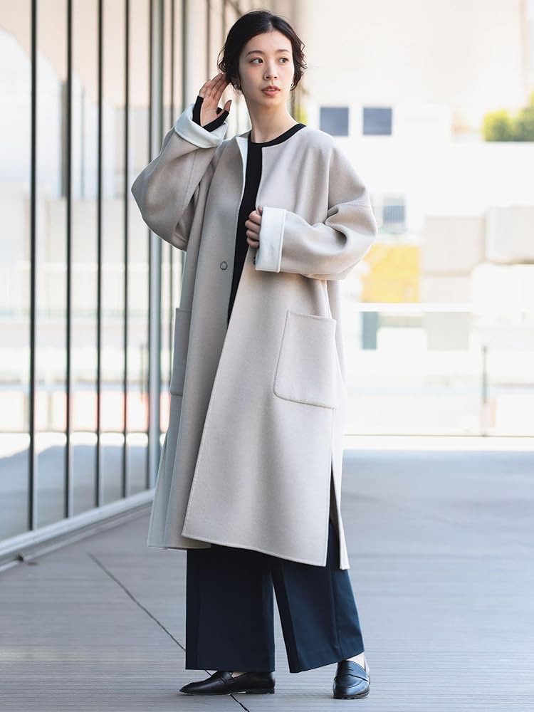 Amazon | [デミルクスビームス] コート ロング丈 クルーネック リバー