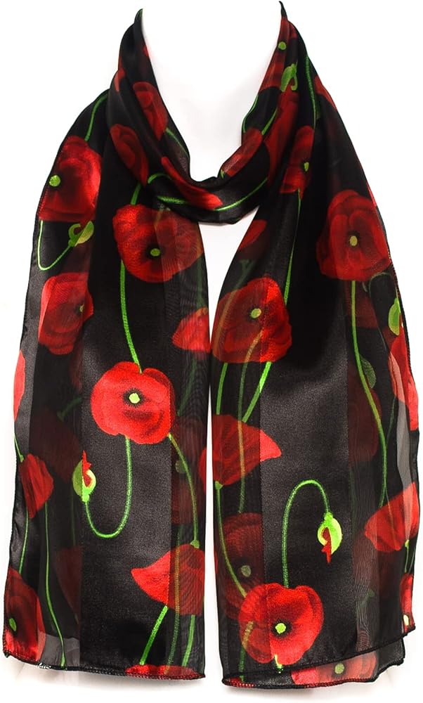 Hat To Socks Poppy Print Floral Chiffon Satin Scarf Ideal for