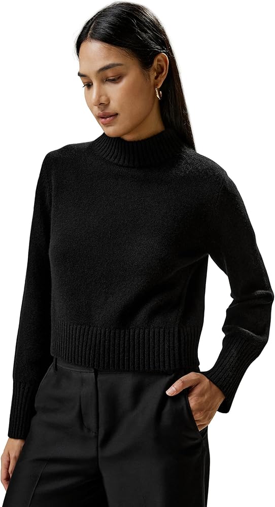 LilySilk Wool Cashmere Sweater for Women Pullover Ribbed Semi High