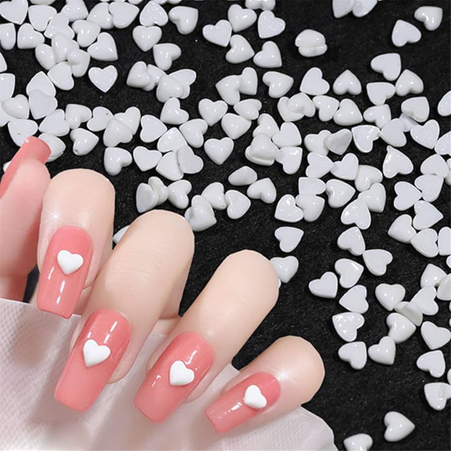 Amazon | ハート ネイルパーツ 約100個入り 3d 立体 白 ぷっくり