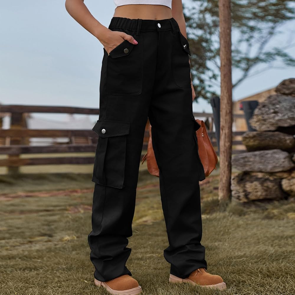 Uillui Mid Rise Jeans for Women Multi-Pocket Cargo Pants Baggy