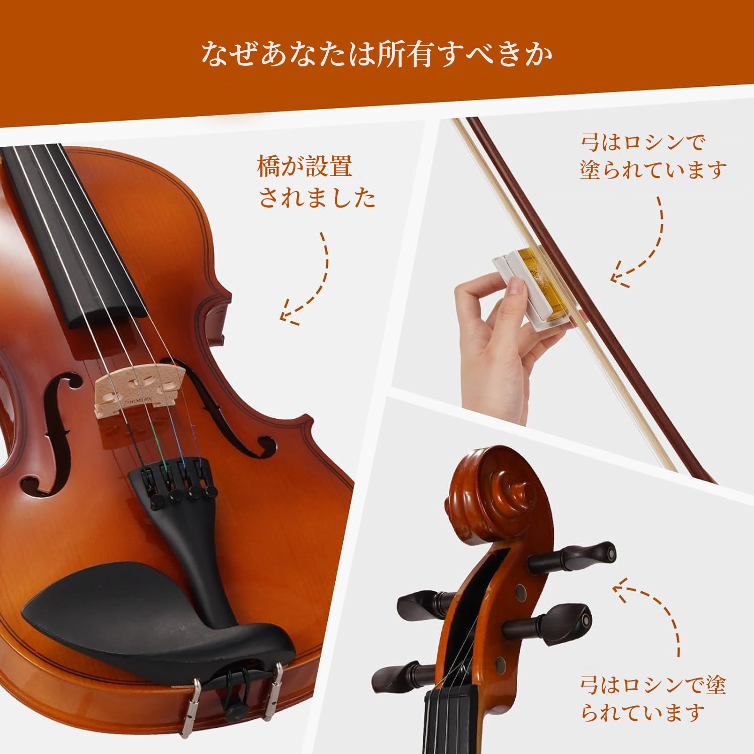 Amazon | PHOENIXバイオリン 4/4フルサイズキット、フィドルセット