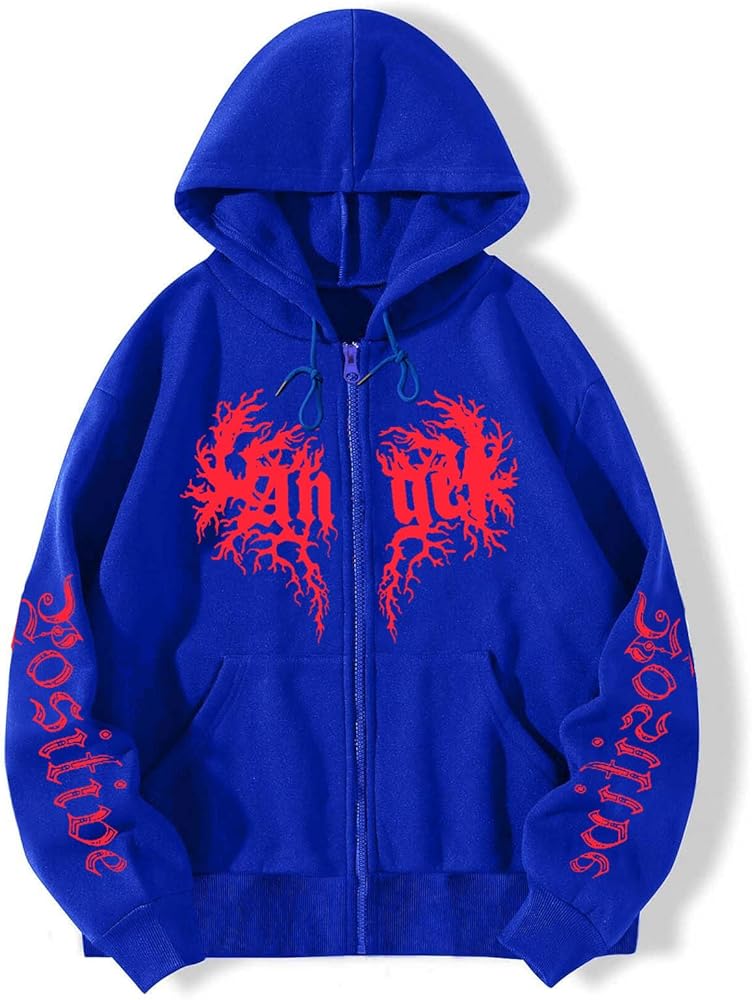 Y2K Gothic Graphic Hoodied Pullover Cyber Punk Zip Up Jacket Coat