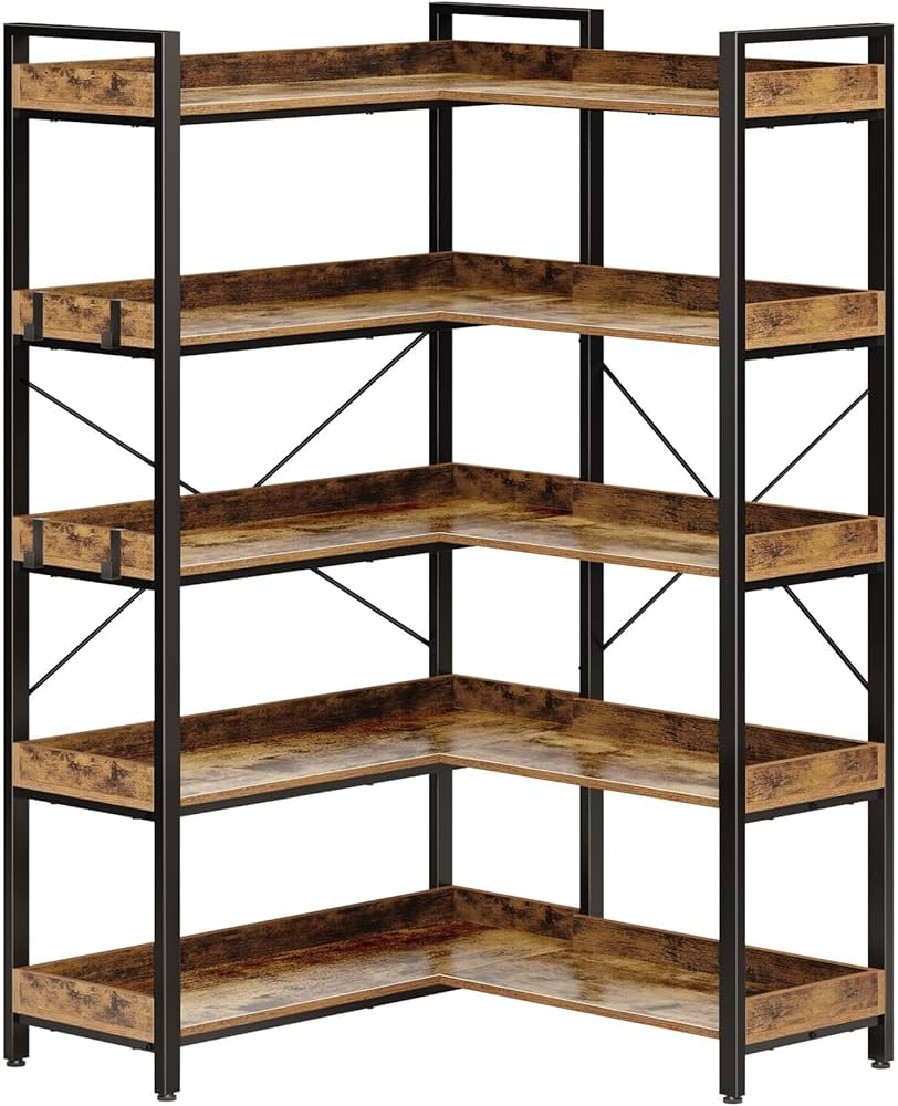 Amazon.com: Rolanstar Bookshelf 5 Tier with 4 Hooks, Reversible