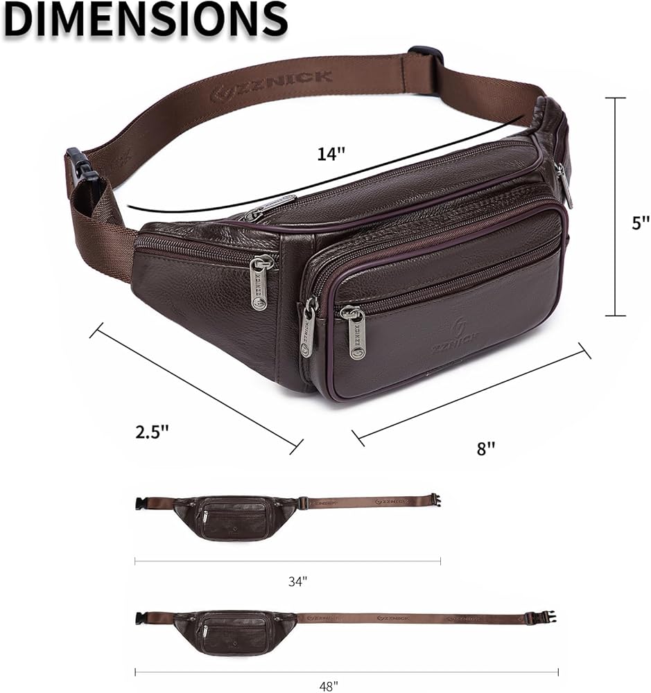 Amazon.com | ZZNICK Genuine Leather Fanny Pack/Waist Bag/Organizer