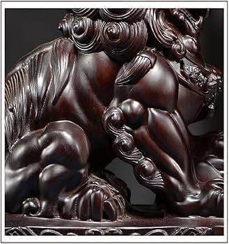 Amazon.co.jp: 木彫り 置物 狛犬（木製：黒檀木）開運・魔よけアイテム