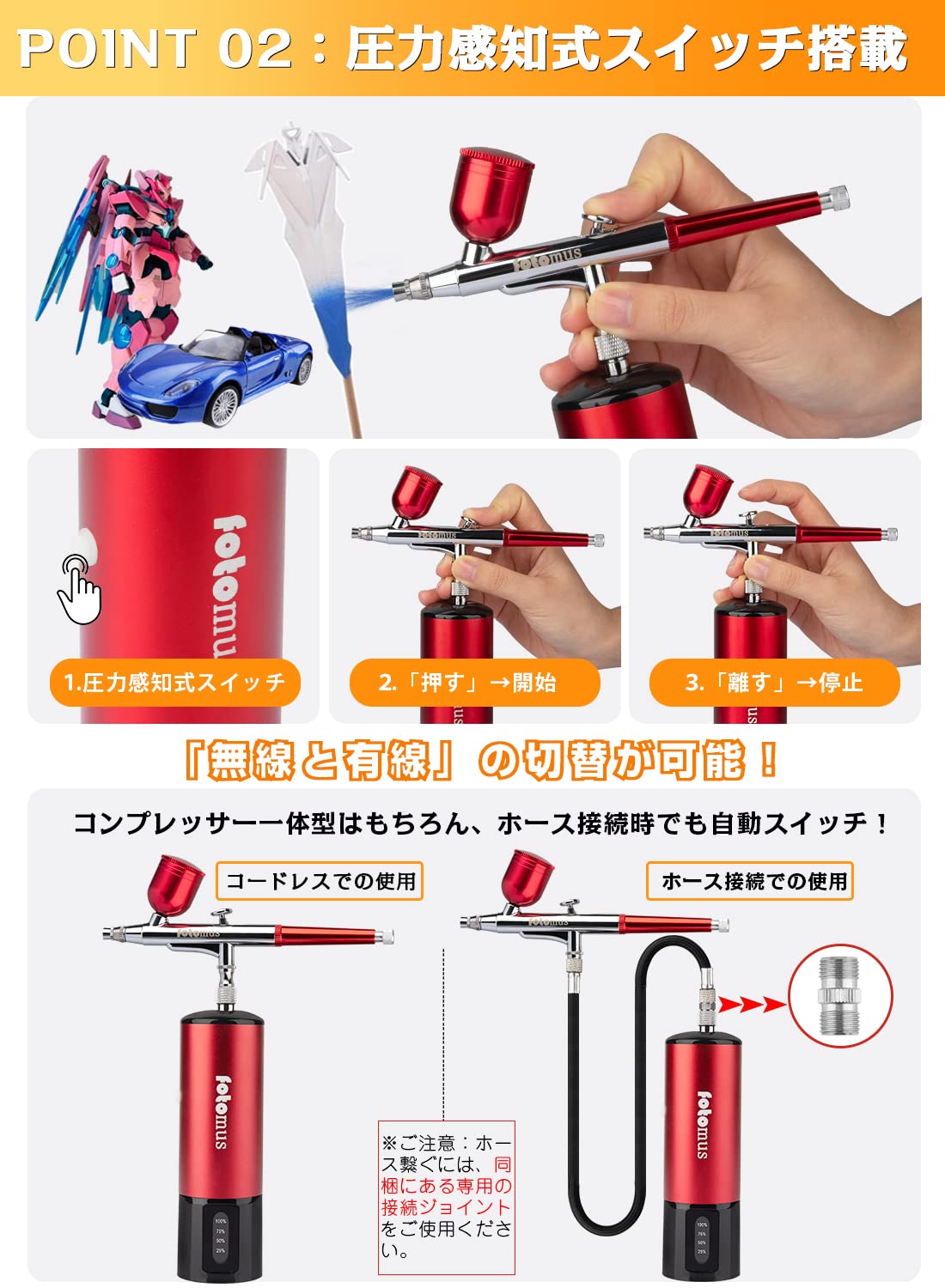 初心者向け＊エアブラシ 充電式 ダブルアクション 未使用 バッテリー式