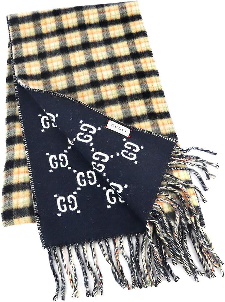Amazon | グッチ GUCCI マフラー リバーシブル GG柄 チェック柄 ウール