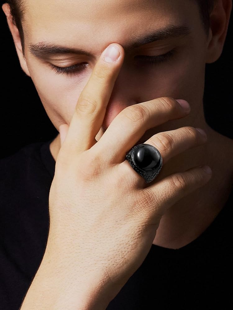 Bestyle Stainless Steel Masonic Signet Ring Mens Black Onyx Pinky