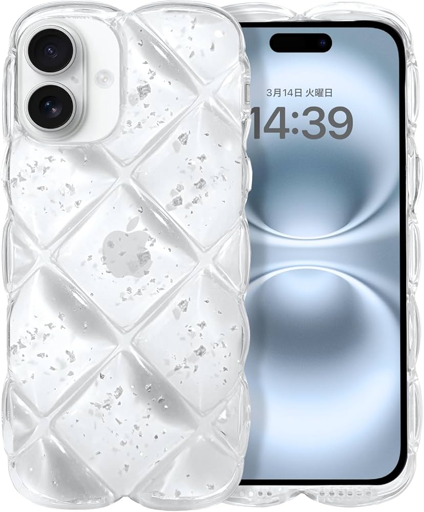 Amazon.co.jp: GUAGUA iPhone16 ケース クリア ウェーブ 菱形バック い