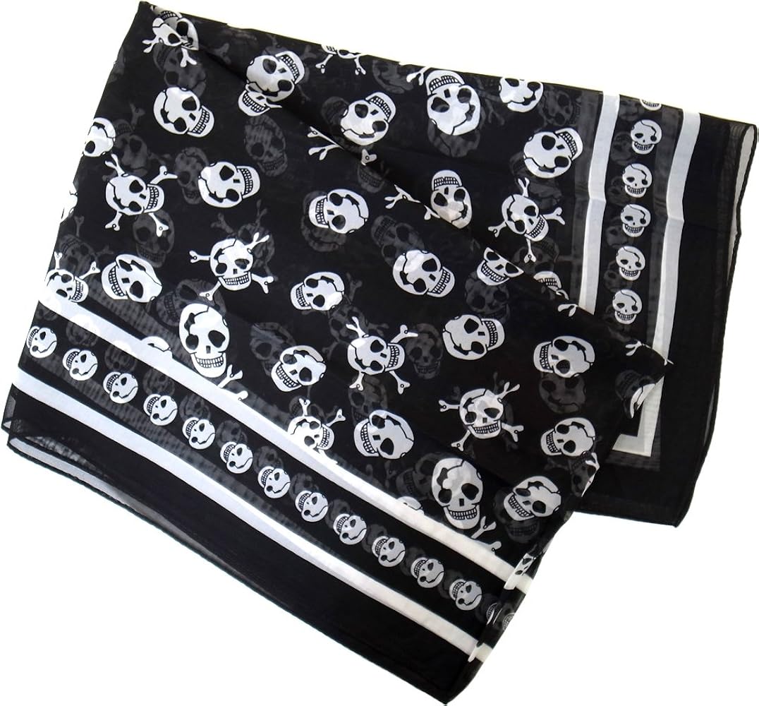 Amazon | メンズ ドクロ柄 ブラック シフォン ストール Chiffon Stole