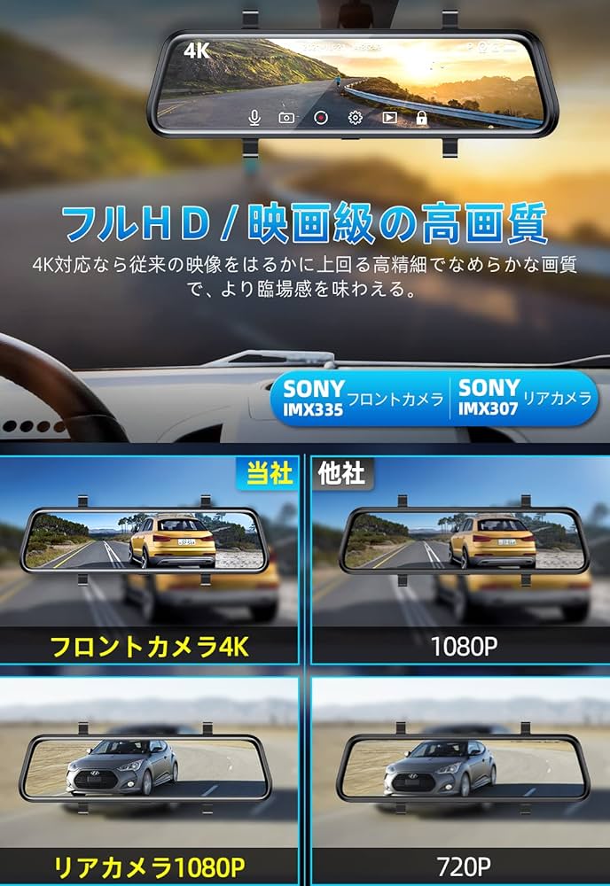 Amazon.co.jp: EUKI ドライブレコーダー ミラー型 ドラレコ 【前4K+後