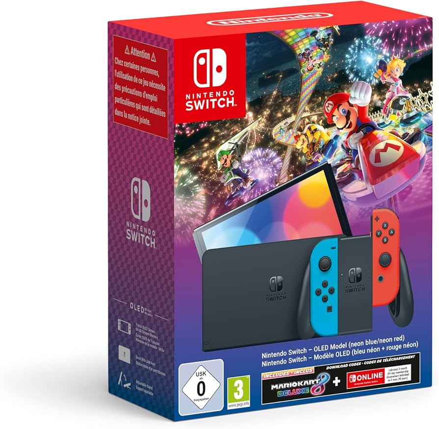 Nintendo Switch OLED Neon + Mario Kart 8 Deluxe Bundle + NSO